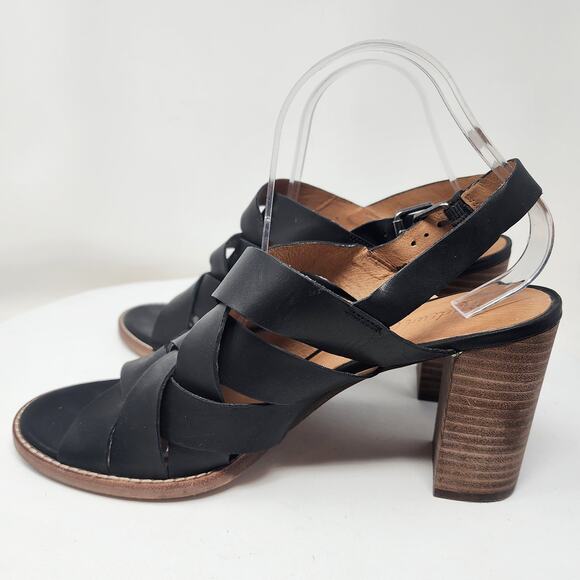 Madewell The Cindy Sandal Size 11 Black Leather Criss Cross Slingback Stack Heel - Picture 7 of 13